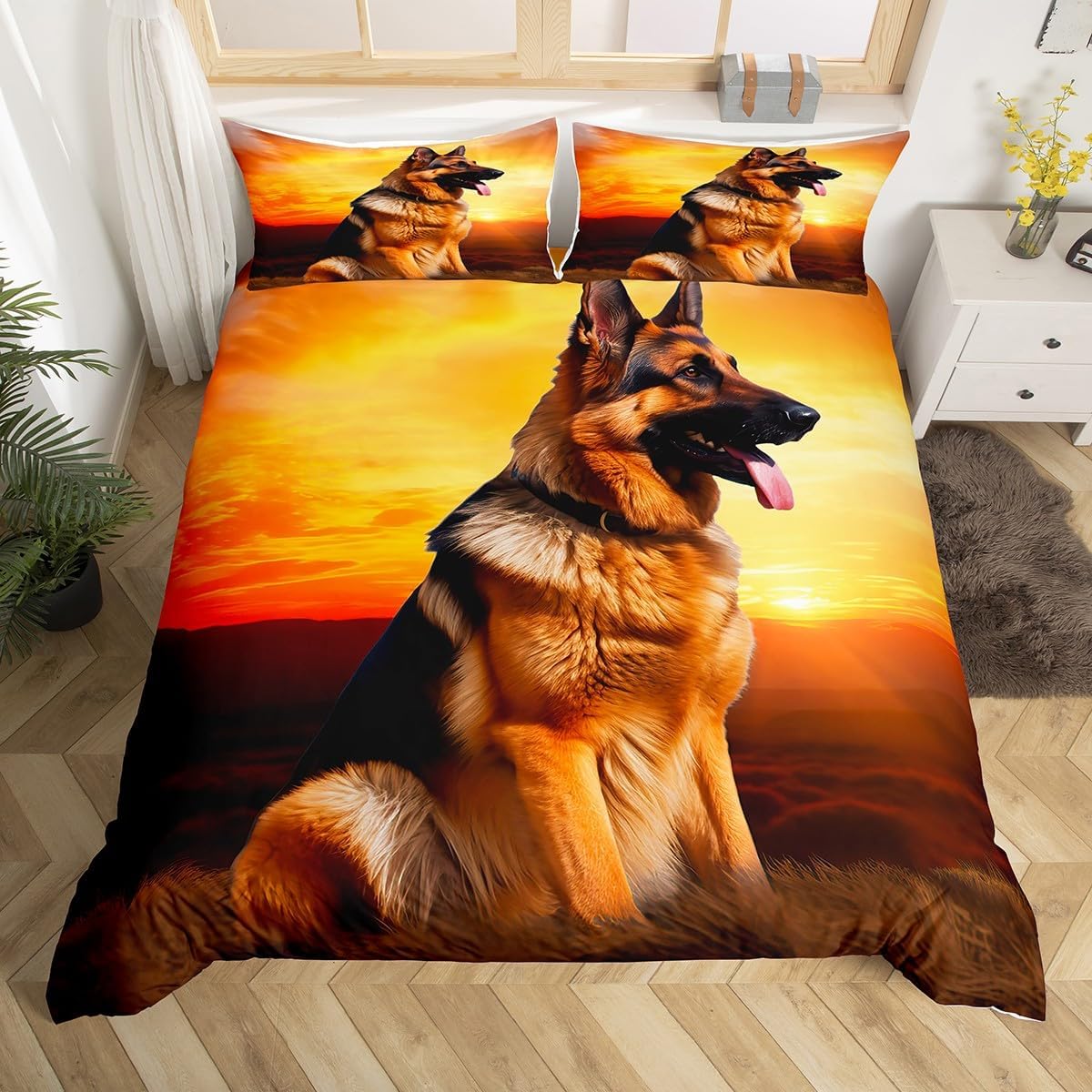 

Dog Print Soft Duvet Cover 3D German Shepherd Pupy Print Beding Set for Children Kids Young Boys Young Girls Children Pet Animal Theme Warm Comforter 100*200cm Single