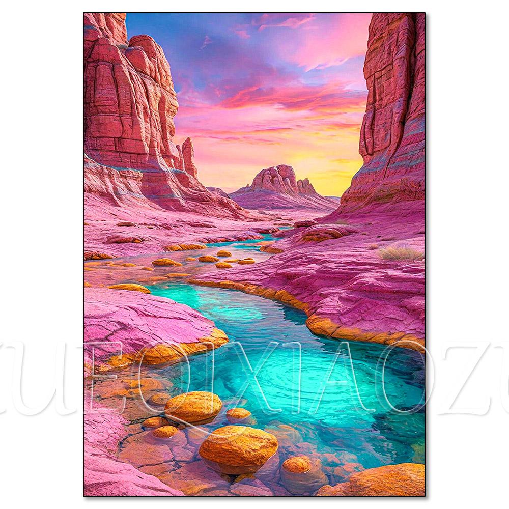 Cactus Sailboat Sunset 5D DIY Diamond Painting Kit Landscape Full Diamond Mosaic Cross Stitch Kit Room Decoration Gift