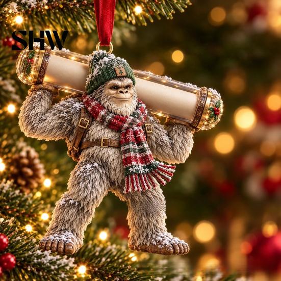 Festive Cash Holder for Holidays Big Foot Money Cash, 2D Acrylic Sasquatch Gift Fun Christmas Family Ornament, Clear Xmas Tree Hanging Decoration
