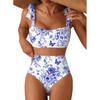 Bikini Set 2 Pezzi Costume da Bagno a Righe Costume da Bagno a Vita Alta