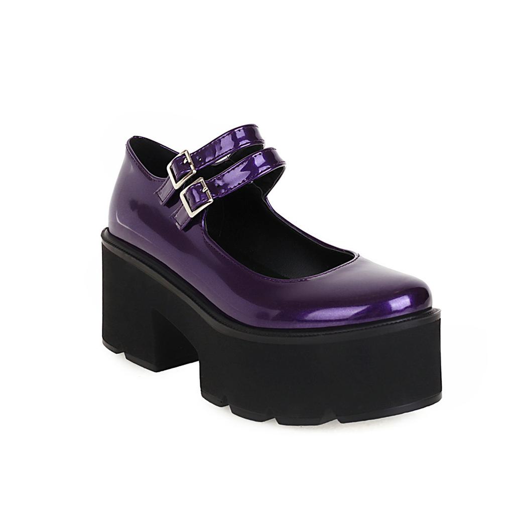 One-word buckle Mary Jane new British retro round head muffin shoes sequined single shoes Japanese platform  shoes
