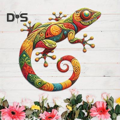 Wall Art Gecko Decoration Metal Lizard Wall Decoration Colorful Wall Mounted Gecko for Garden Fence Home Farmhouse Decor