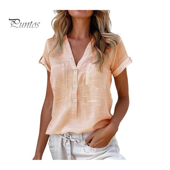 

Женская рубашка с v-образным вырезом и пуговицами, половина планки, рубашка с коротким рукавом, топы, однотонные накладные карманы, свободная посадка, летняя повседневная рубашка L жёлтый