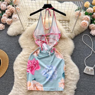 Sexy Pure Desire Hot Girl Style Floral Suspender Dress Female Strapless Halter Design Sense of Beautiful Bag Hip Skirt