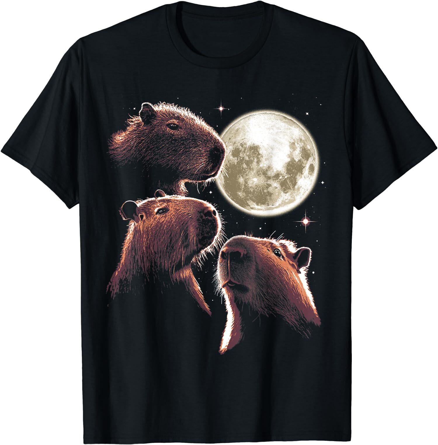 NEW LIMITED Funny Three Capybara Moon Capybara Meme Mystical Capybara T-Shirt XXXL
