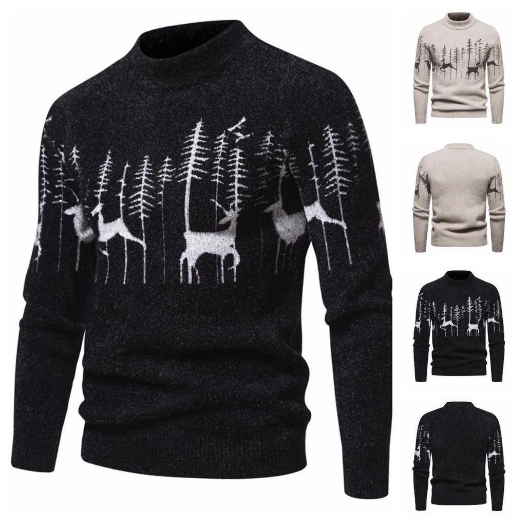 Men's Christmas Imitation Mink Velvet Half-High Collar Sweater - Autumn/Winter Knitwear.