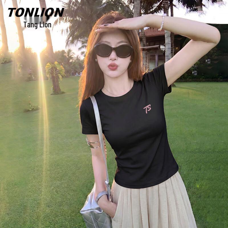TonLion Women s Cartoon Letter Print Short Sleeve T-Shirt S