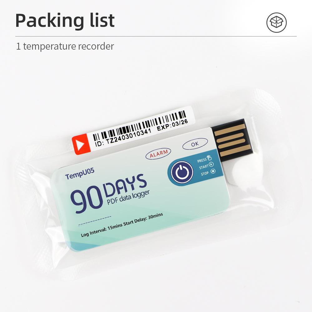 TempU05 Temperature Data Logger 10000 Points USB Report 60 90 Days USB  Disposable Recorder Temperature Analyzer for Cold Chain