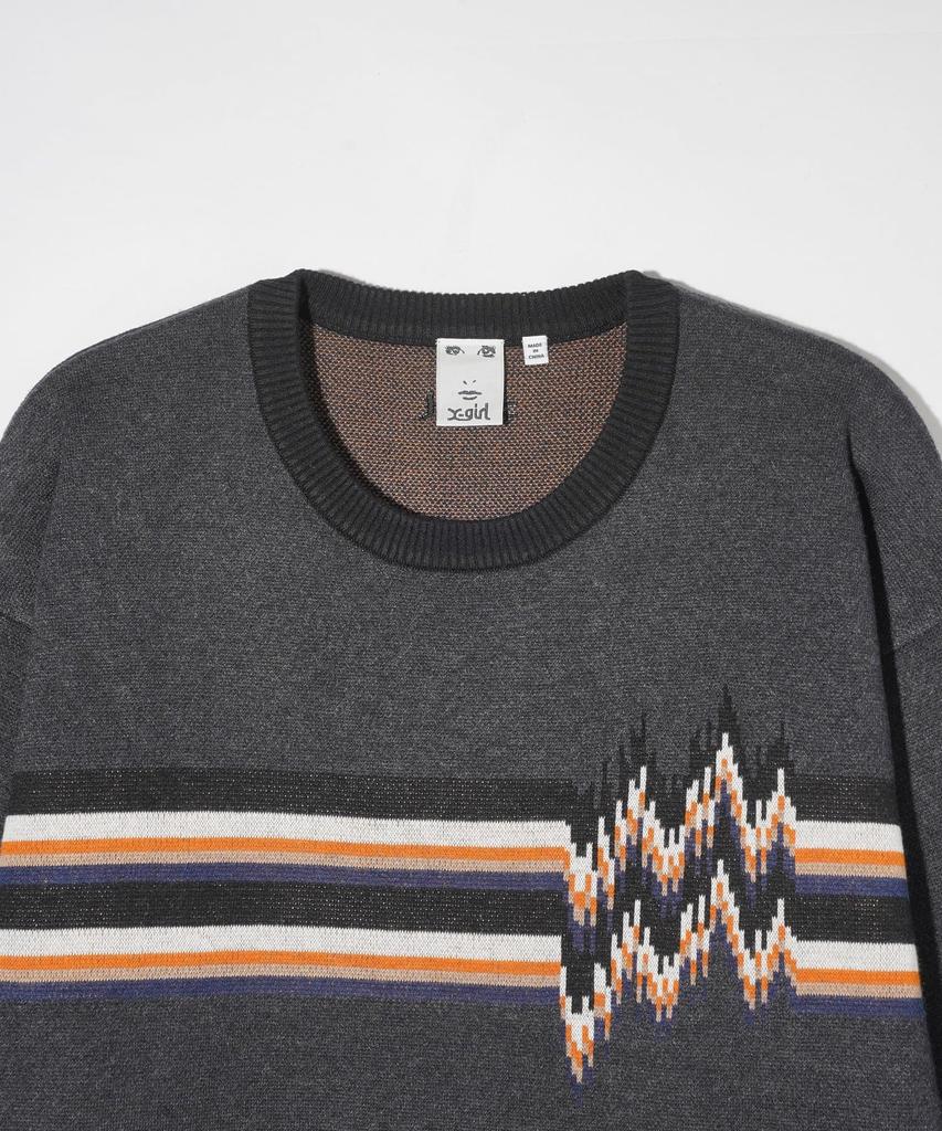 NOISE LINE KNIT BLACK X-girl V-NECK TOP, Women's,