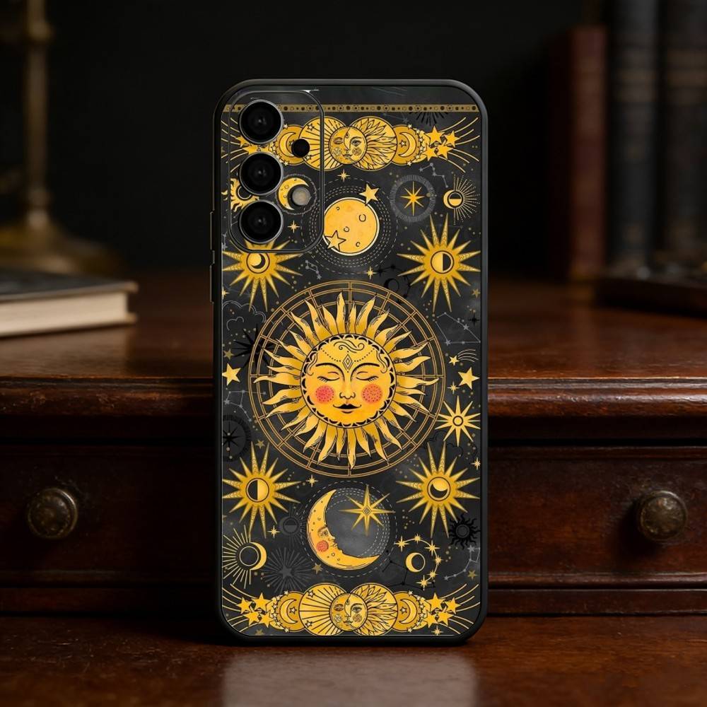 

Retro Tarot Sun Moon Stars phone Case For Samsung S25,24,21,22,23,30,Ultra,20,Plus,Fe,Lite,Note Soft Black Cover Samsung S24fe