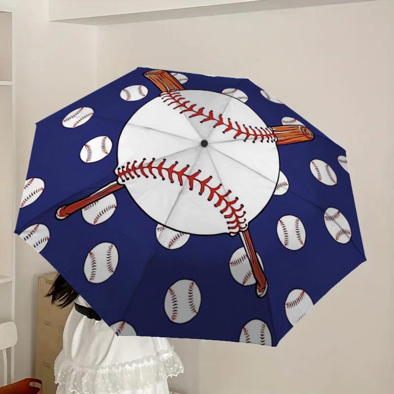1pc Baseball Pattern with Bats and Balls Umbrella with Plastic Handle,Suitable for All Seasons Home Travel Outdoor UmbrellaDD071