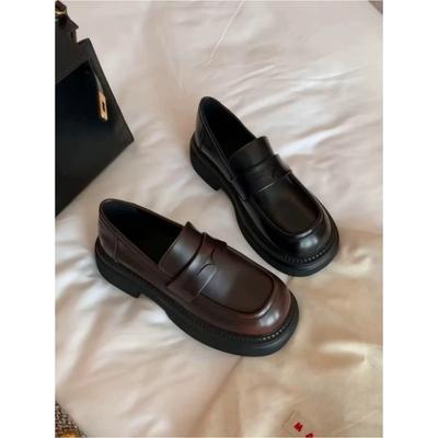 High-end kalfsleren versie~ retro gepolijste dikke hak plateau dames kleine leren schoenen