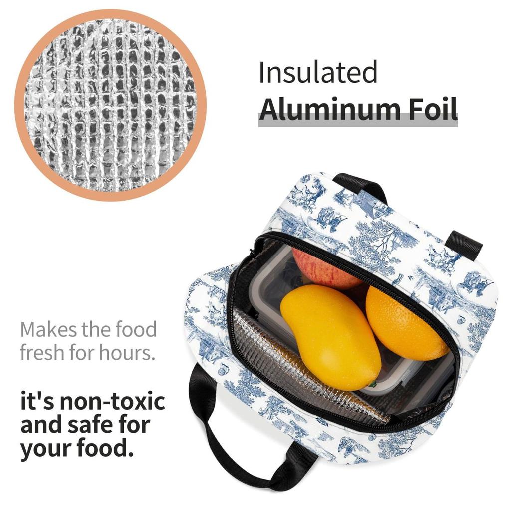 Toile De Jouy French Motif Insulated Lunch Bag for Kids School Cooler Thermal Food Box Tote Leakproof Lunch Boxes Container