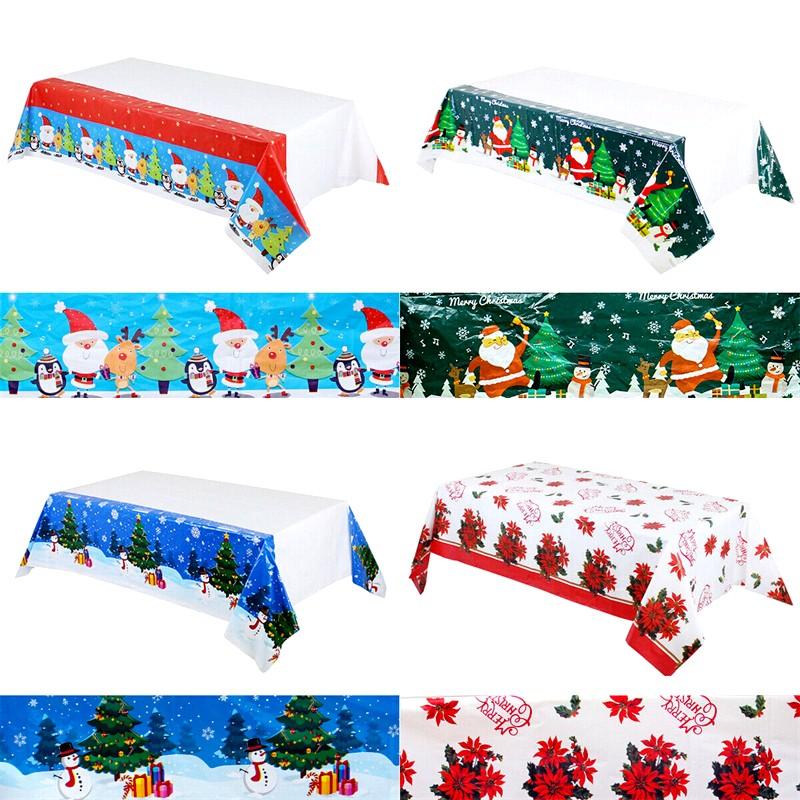 137x274cm Christmas Tablecloth PE Plastic Waterproof Oil-proof Rectangular Table Cover Cloth Christmas Table Decoration