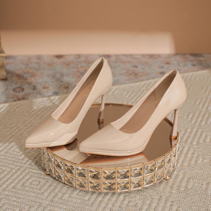 French Waterproof Table High Heels Women's Elegant Temperament Pointed Head Shallow Mouth Stiletto Single Shoes Versatile Height Increase Women's Shoe