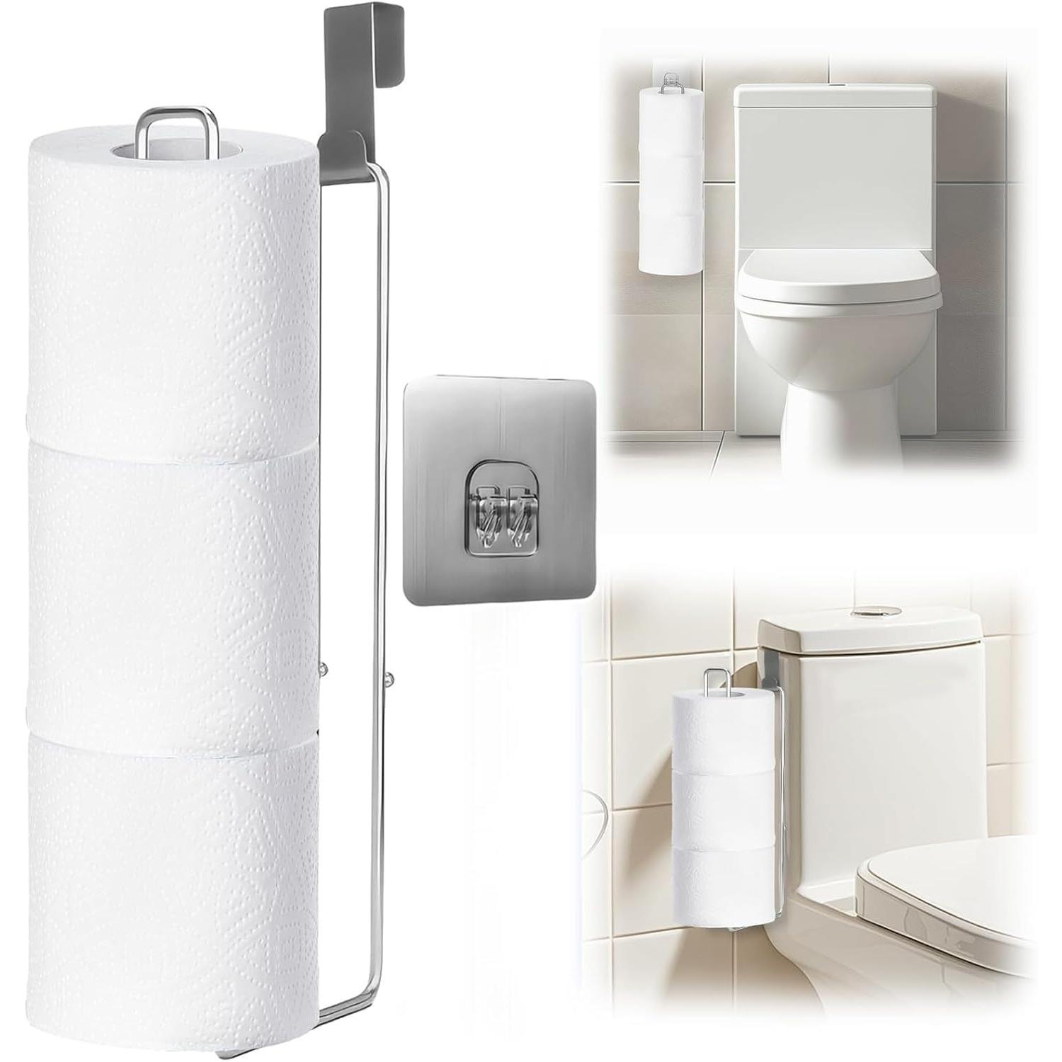 

Toilet Paper Holders,Toilet Roll Holder Free Standing,Over The Tank Toilet Paper Holder Stand,Self Adhesive Wall Mounted Toilet Roll Storage W