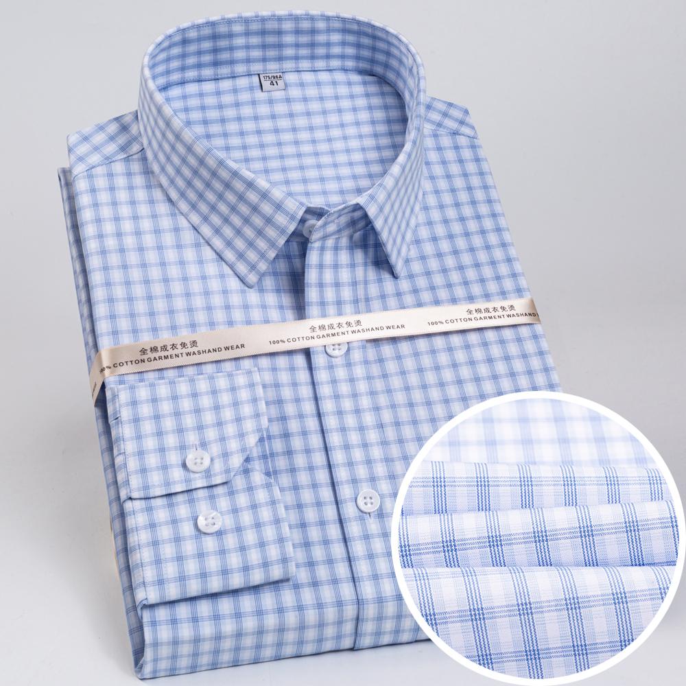 Men's Plaid Spread Collar Wrinkle-Free Long Sleeve Button-Down Shirt, 100% Cotton Regular Fit Business Casual Formal Office Wear