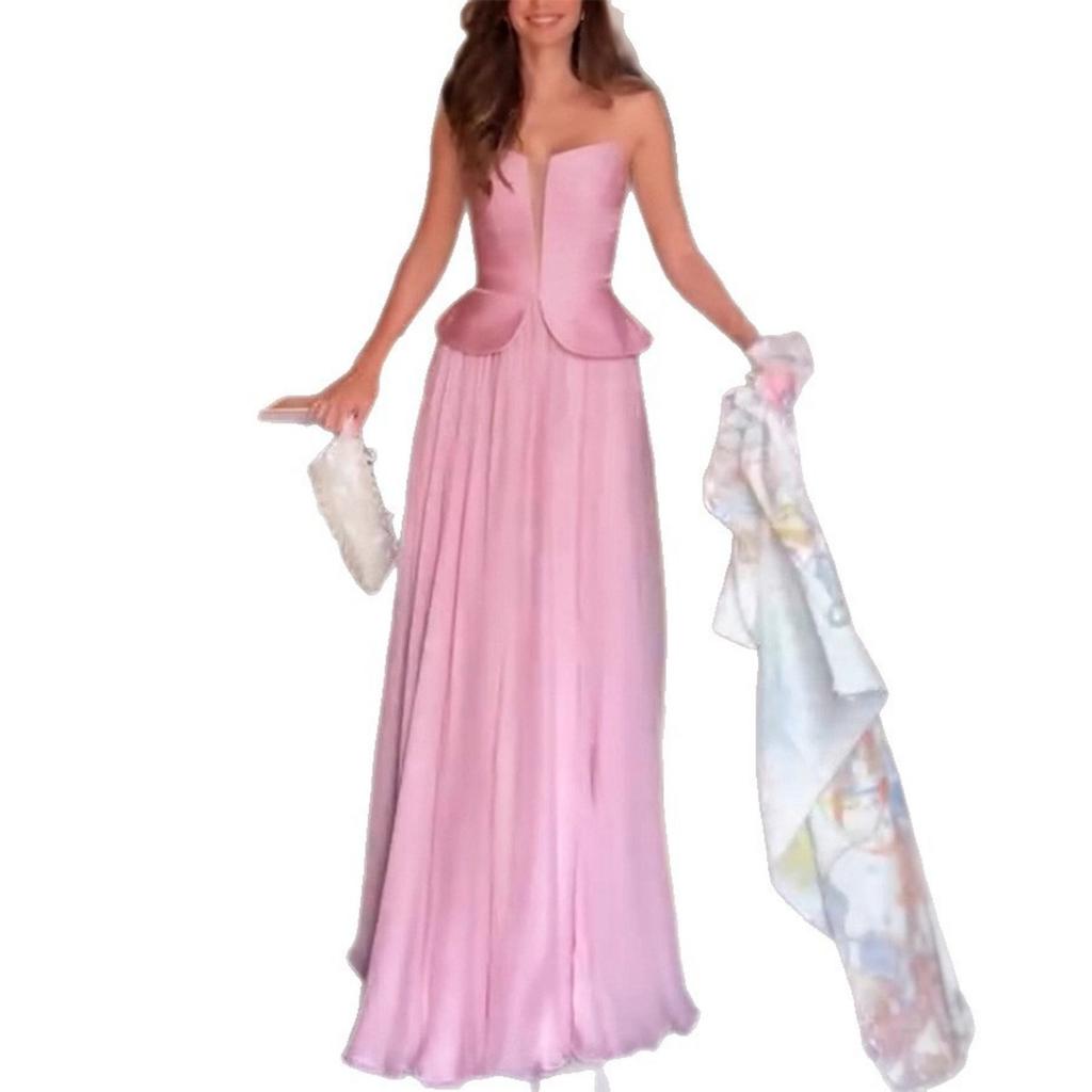 French Style Wrap Chest Sleeveless Long Dress, Fashion Women's Casual Evening Party Dress for European American Women