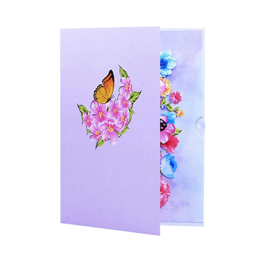 3D Pop Up Flower and Butterfly Greeting Cards Pink Style Paper Card with Envelope & Small Card for Parties Gathering