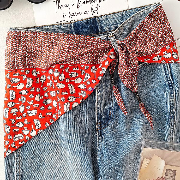 Koreańska damska warstwowa trójkątna jedwabna chusta - modny dodatek do talii na rok 2025 do dżinsów