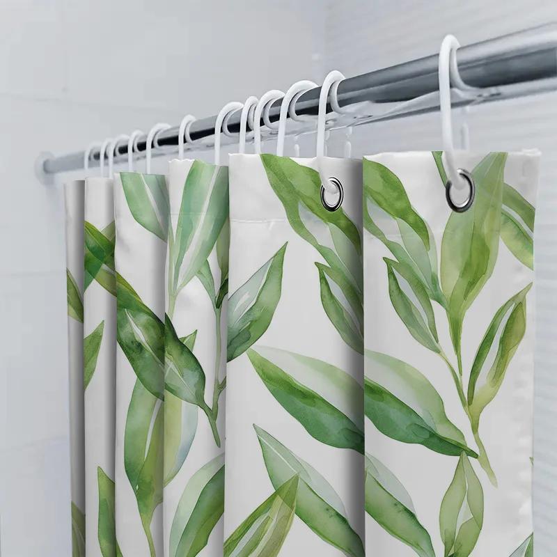 Grünes Blatt Duschvorhang Wasserdichtes Gewebe Badezimmerdekoration Dekorativer Teppich Heimwerkerprodukte In Badezimmervorhängen Von H