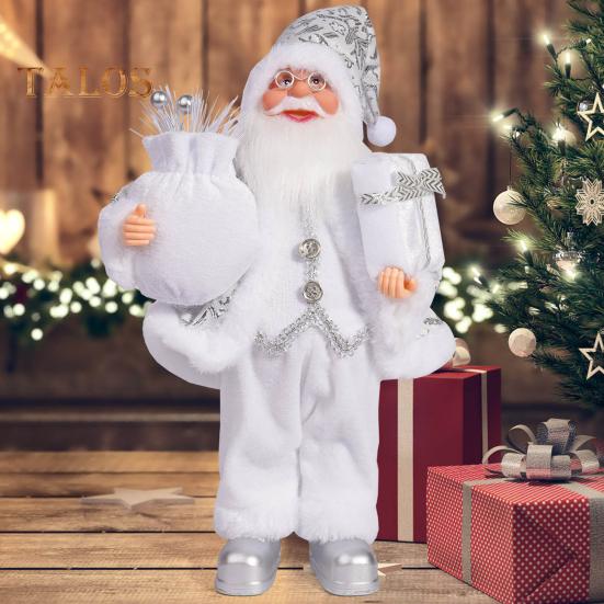 Christmas Santa Doll Decoration 12-Inch Plush Standing Santa Holding Gifts Figure Christmas Party Supplies for Home Desk Bookshelf Windowsill Decor