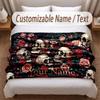 Skull Gothic Theme Soft Blanket Personalized Custom Name Text Print Warm Blanket Home Sofa Bedroom Decor