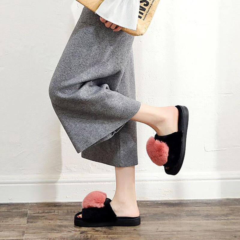 Mink King Heart Fluffy Warm Office Slippers