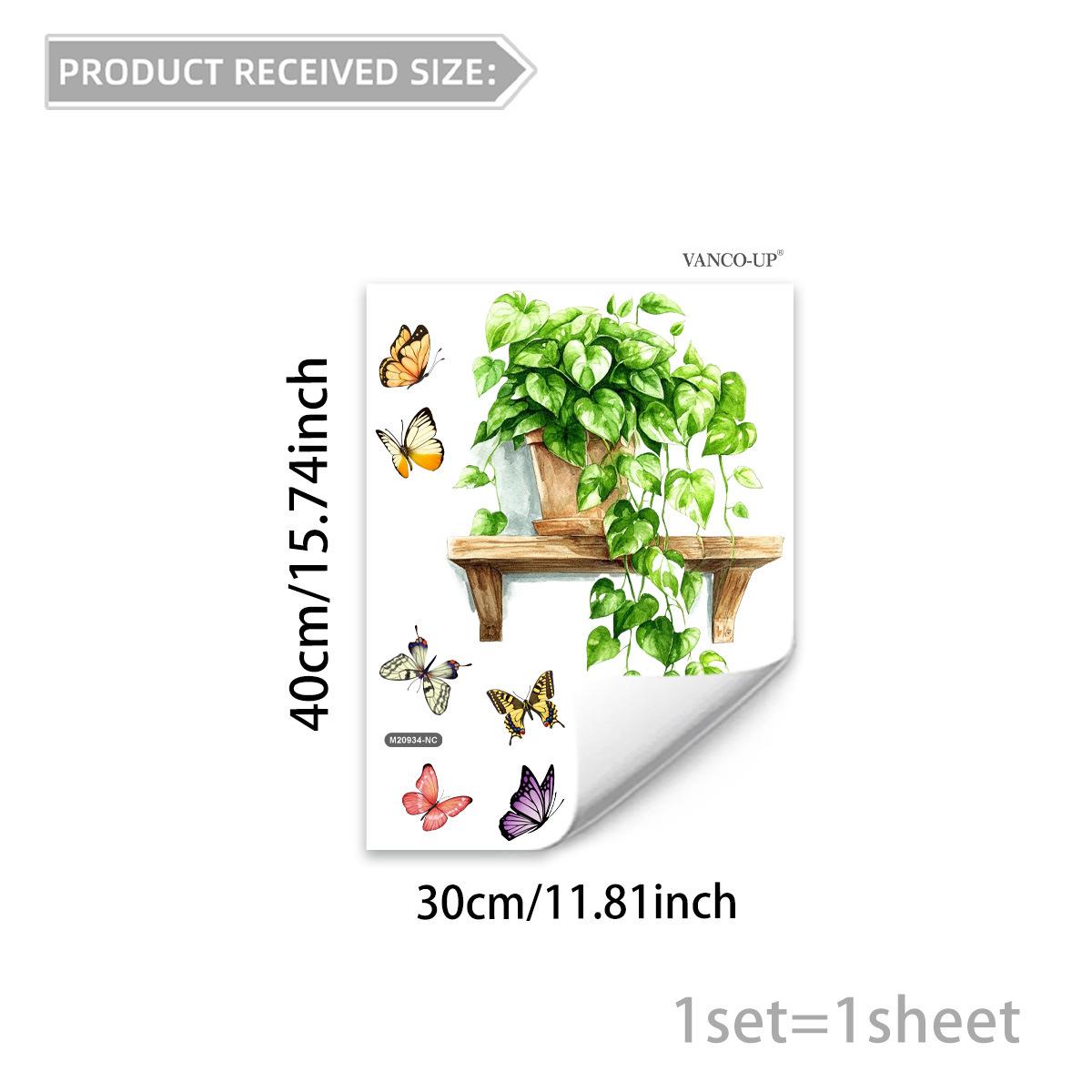 

Self-adhesive Fresh Potted Flowers Butterflies Wall Stickers for Living Room Bedroom Home Background Decor as pic