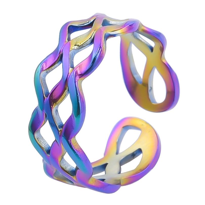 Rainbow Color Stainless Steel Rings For Women Men Accessories Punk Hollow Geometric Snake Ring Fashion Jewelry Adjustable Bague