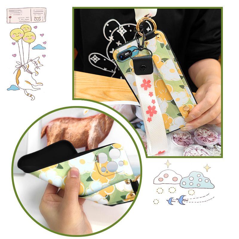 Anti-knock Wrist Strap Phone Case For Itel A25/A35/A25 Pro Ring Back Cover Silicone Dirt-resistant Phone Holder Flower