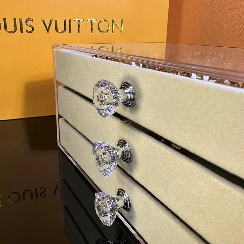 Organizzatore per gioielli in velluto acrilico con 3 cassetti impilabili, espositore per orecchini, collane e bracciali, custodia per donna.