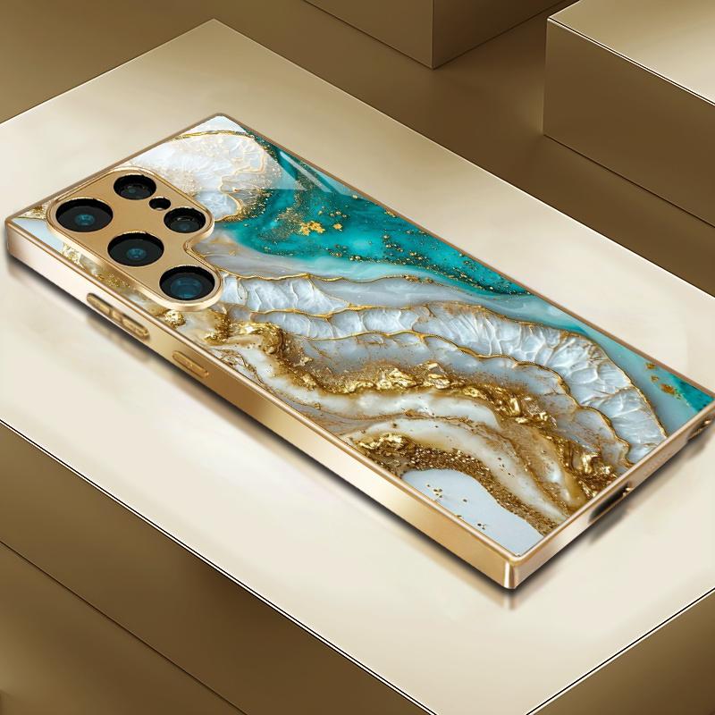 Metallic texture stone pattern glass phone case suitable for Samsung Galaxy S26 S25 S24 S22 S21 S20 FE Ultra Plus anti drop