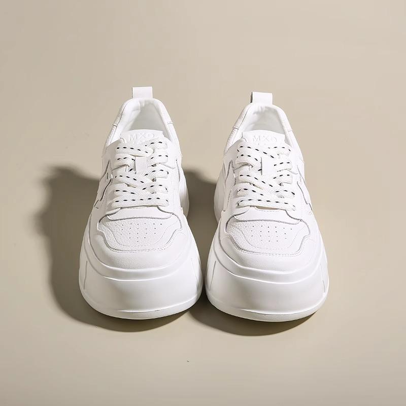 Genuine Leather Platform Sneakers Women's Spring and Summer New Versatile Star Pattern Sneakers White Shoes Women's Shoes