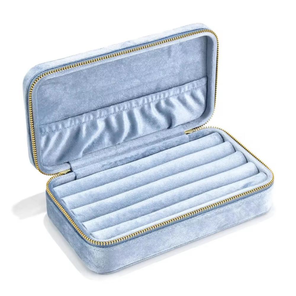 Hot Sale Luxury Velvet Ring Storage Box Custom Logo Portable Zipper Earrings Jewelry Organizer Case Travel Jewelry Box Velvet