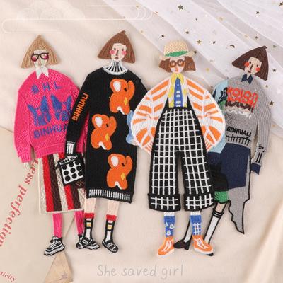 Computer Embroidery Label Cartoon Character Girl Cloth Label Water-Soluble Embroidery Label Patch Clothing Accessorie Decorative Sticker Cloth Sticker