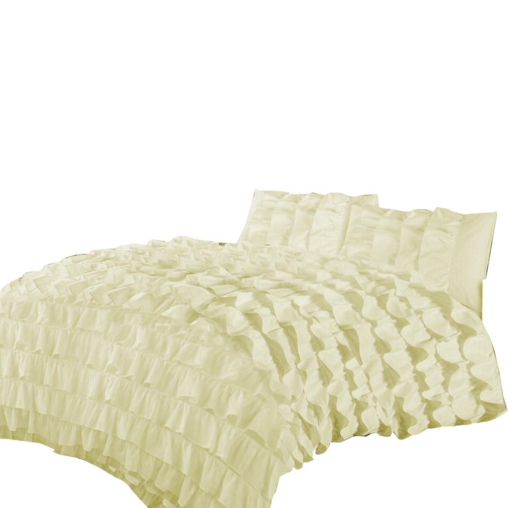 Ruffled Edge 3PC Solid 600 TC Duvet Cover Set (1 Duvet Cover & 2 Pillow Shams) 100% Egyptian Cotton - Multi Sizes & Colors