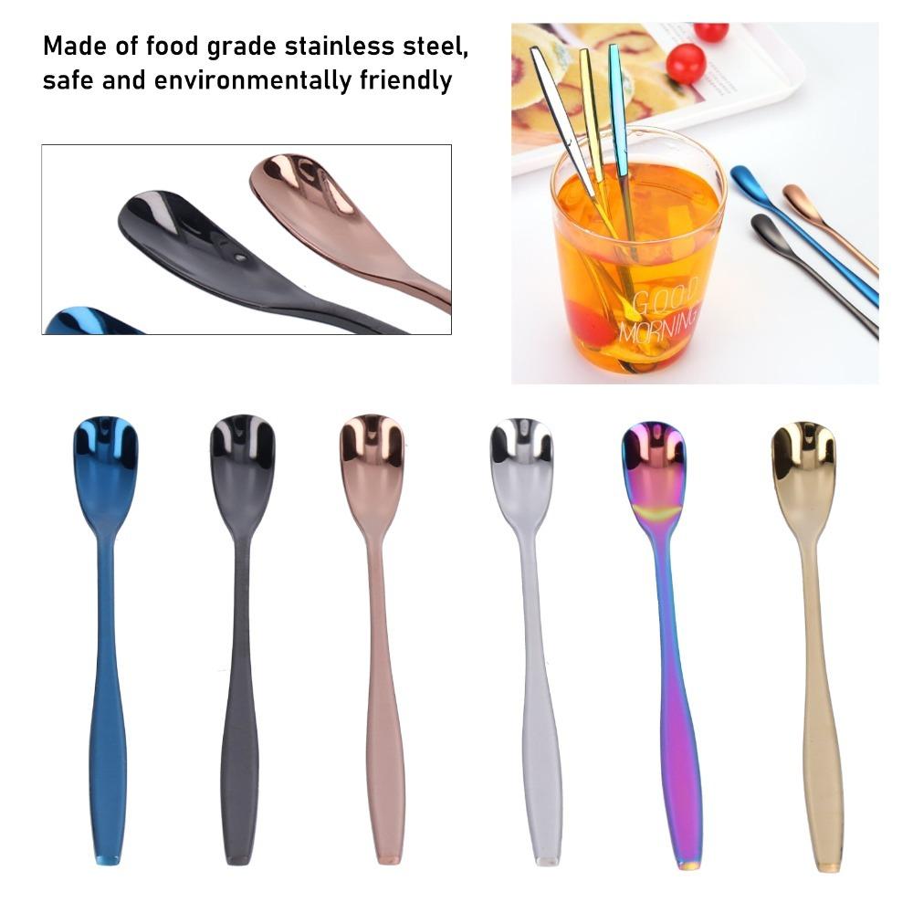 6PCS Set Thickened Mixing Spoon Long Handle Desert Scoop Reusable Long Handle Spoon  Coffee