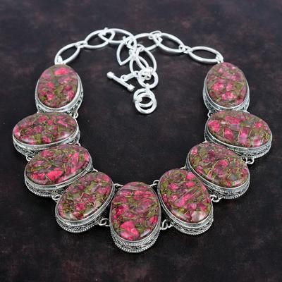Copper Thulite Necklace Gemstone Vintage Necklace 925 Sterling Silver Necklace Adjustable Chain Necklace Handmade Necklace Anniversary Gifts