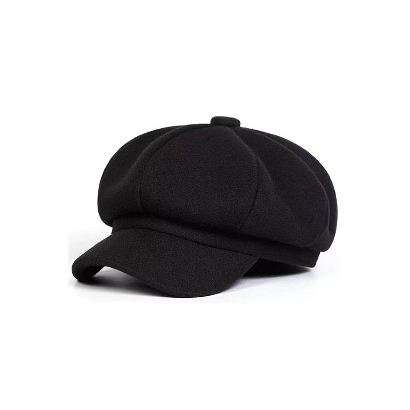 

Beret versatile wool octagonal hat, new fashion vintage solid color hat 56 58 чёрный