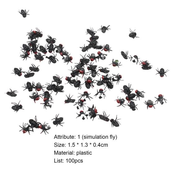 100Pcs Fake Flies Realistic Tricky Props Plastic Halloween Party Simulated Insect Fly Prank Toys