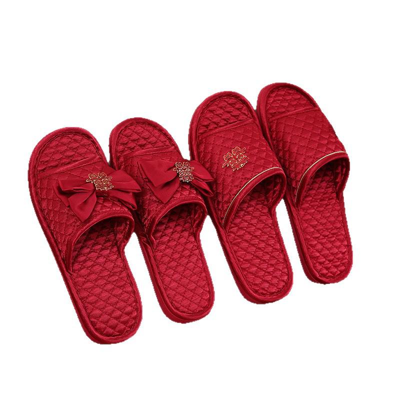 Festive Red Bride & Groom Wedding Slippers - Summer Dowry Gift Pair