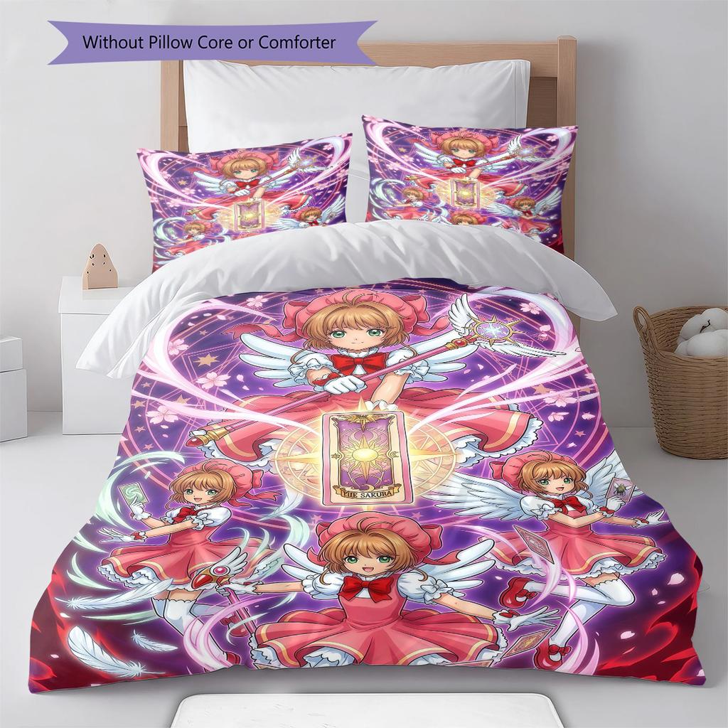 Cardcaptor Sakura Pattern Bedding Set Quilt Cover Pillowcase Home Decor Gift (1 * duvet cover + 2 * pillowcase, without core)
