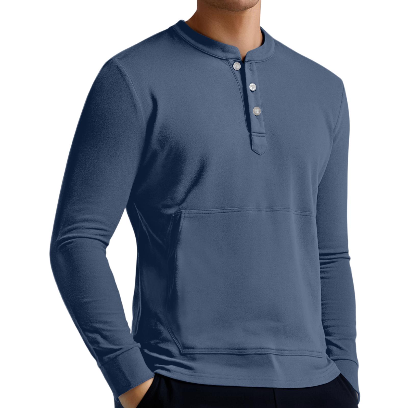 

Men s Casual Button-Down Sweatshirt Solid Color Long-Sleeved Shirt Pullover XL синий