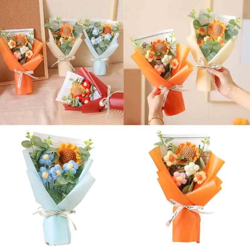 Yarn Sunflower Craft Hand Knitted Artificial Flower Decorative Gift Handmade Flowers For Teachers'Day Birthday Gift