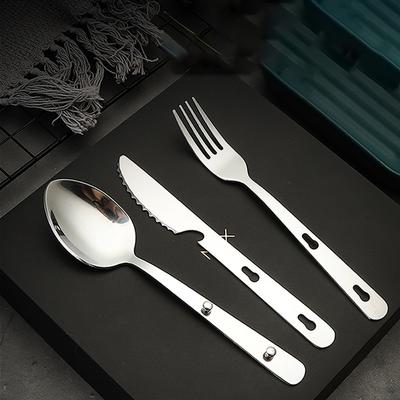 3Pcs/Set Portable Stainless Steel Tableware Fold Knife Utensil Spoon Set Spoon