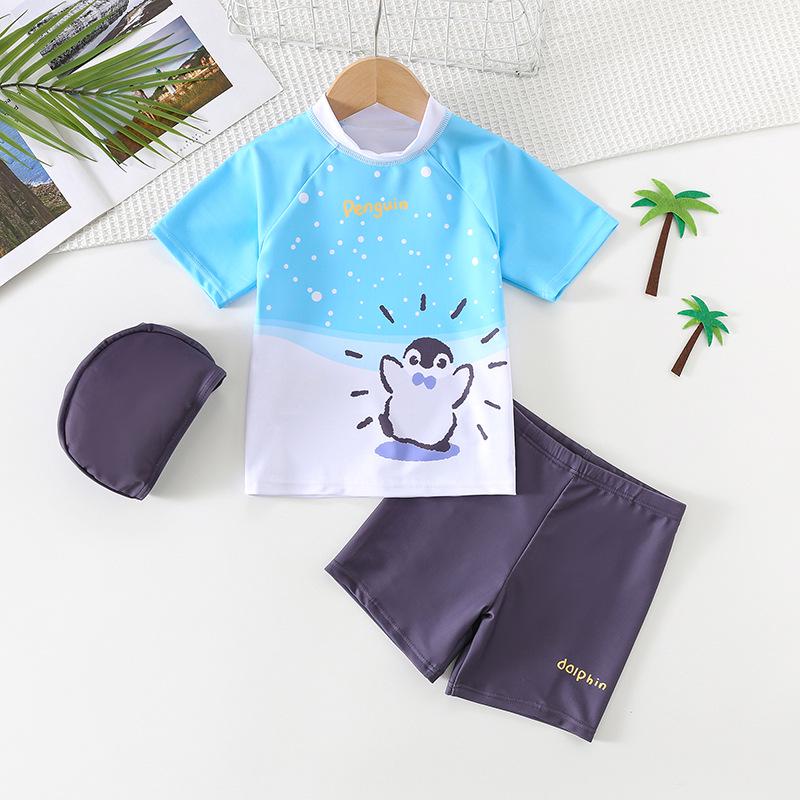 

2026 Boys Two-Piece Swimsuit, Ages 2-6, Cute Cartoon Design, Sun Protection, Quick Dry Swimwear. Size 110 синий