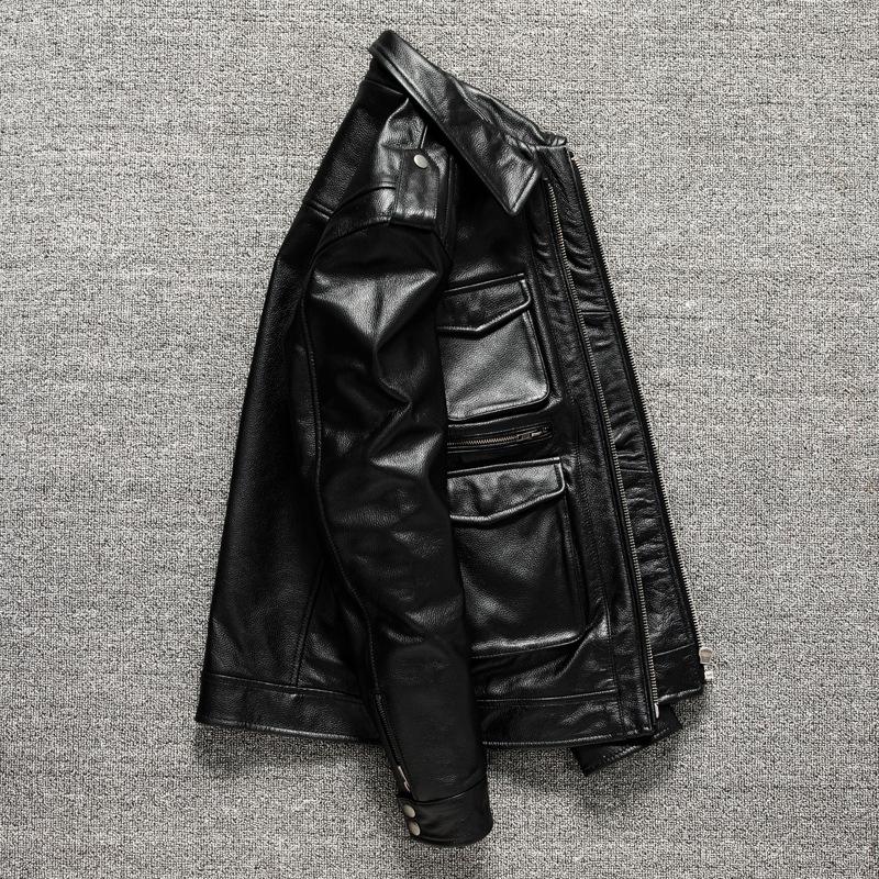 Tooling First Layer PU Leather Jacket Men's Medium and Long Lapel Leather Jacket Jacket