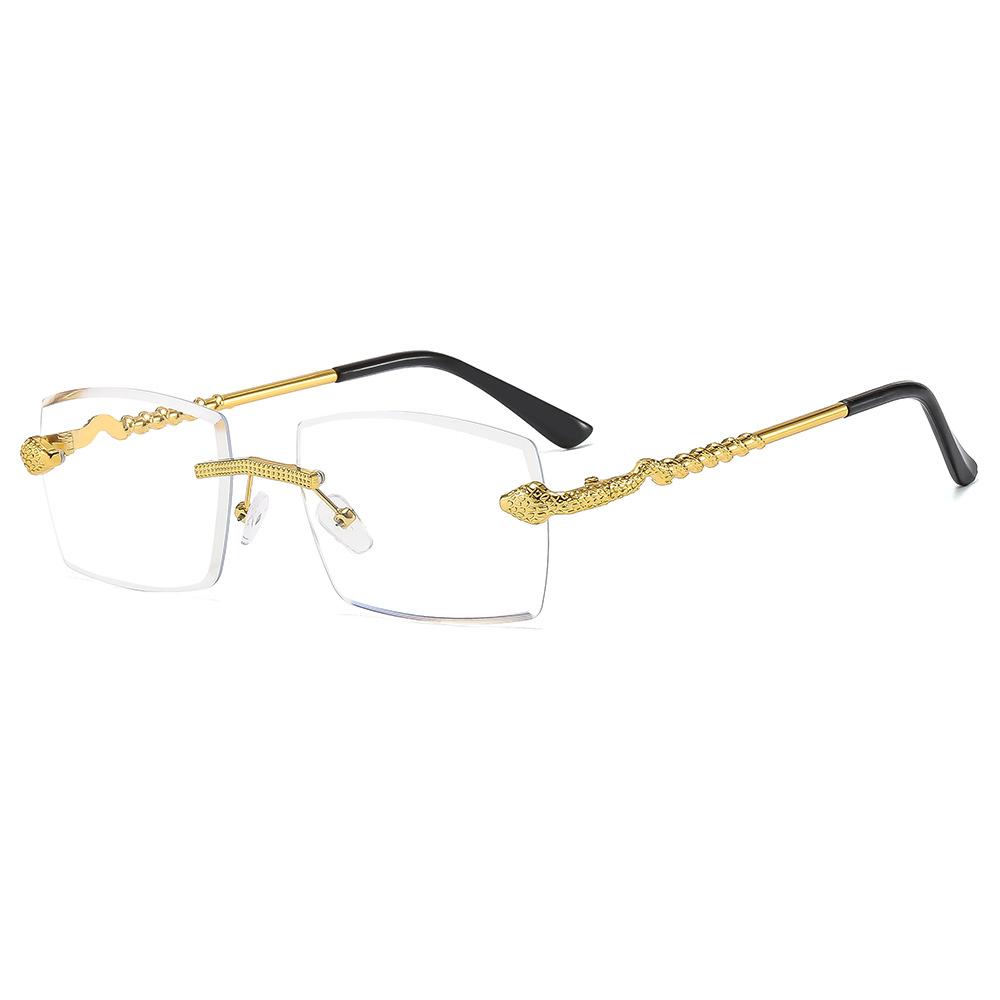 Women's Glasses Men Sun-Proof UV Protection Fashion Personality Retro Hip Hop Driving Commuter Street Shooting Snake Rimless Sunglasses