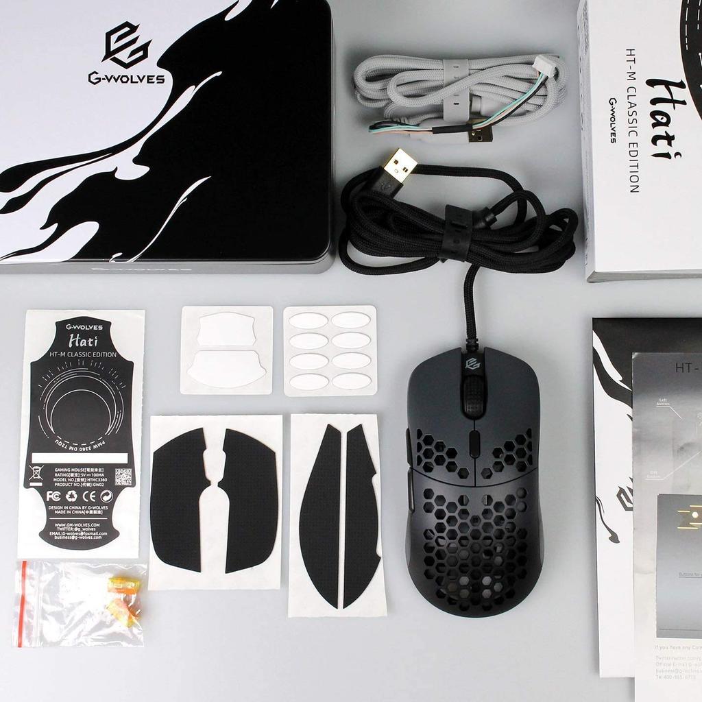 Gwolves Hati Edition Ultra Lightweight Honeycomb Design Wired Gaming Mouse 3360 Sensor - PTFE Skates - 6 Buttons - Only 61G (Gun Metal)